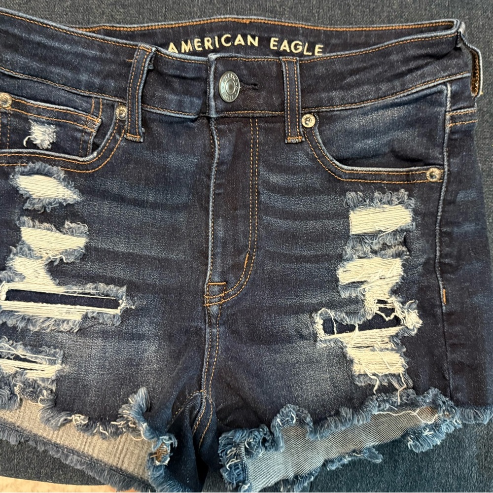 American Eagle Outfitters Ripped Jean Shorts - Dark Blue